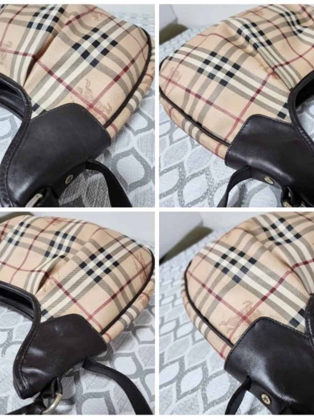 Authentic BURBERRY Haymarket Check Small Brooklyn Hobo Brown/Beige